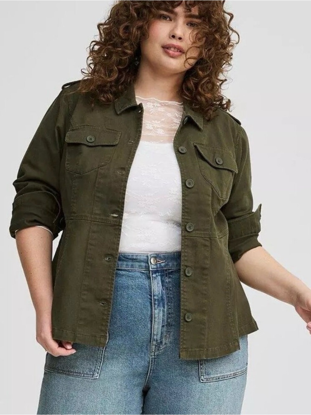 NWT Torrid Green Utility Jacket with Button Front
